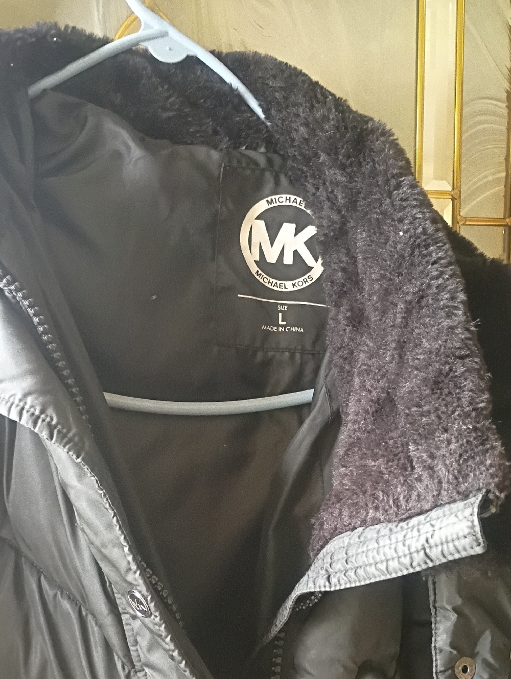 Michael Kors Black Quilted Dog Walker Puffer Jacket with Plush Collar
